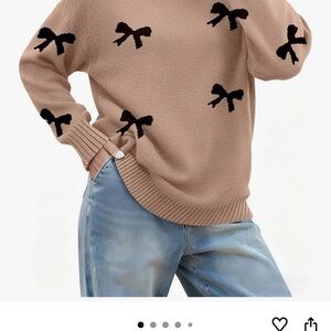 Amazon Tan Sweater with Black Bow Details-nwot